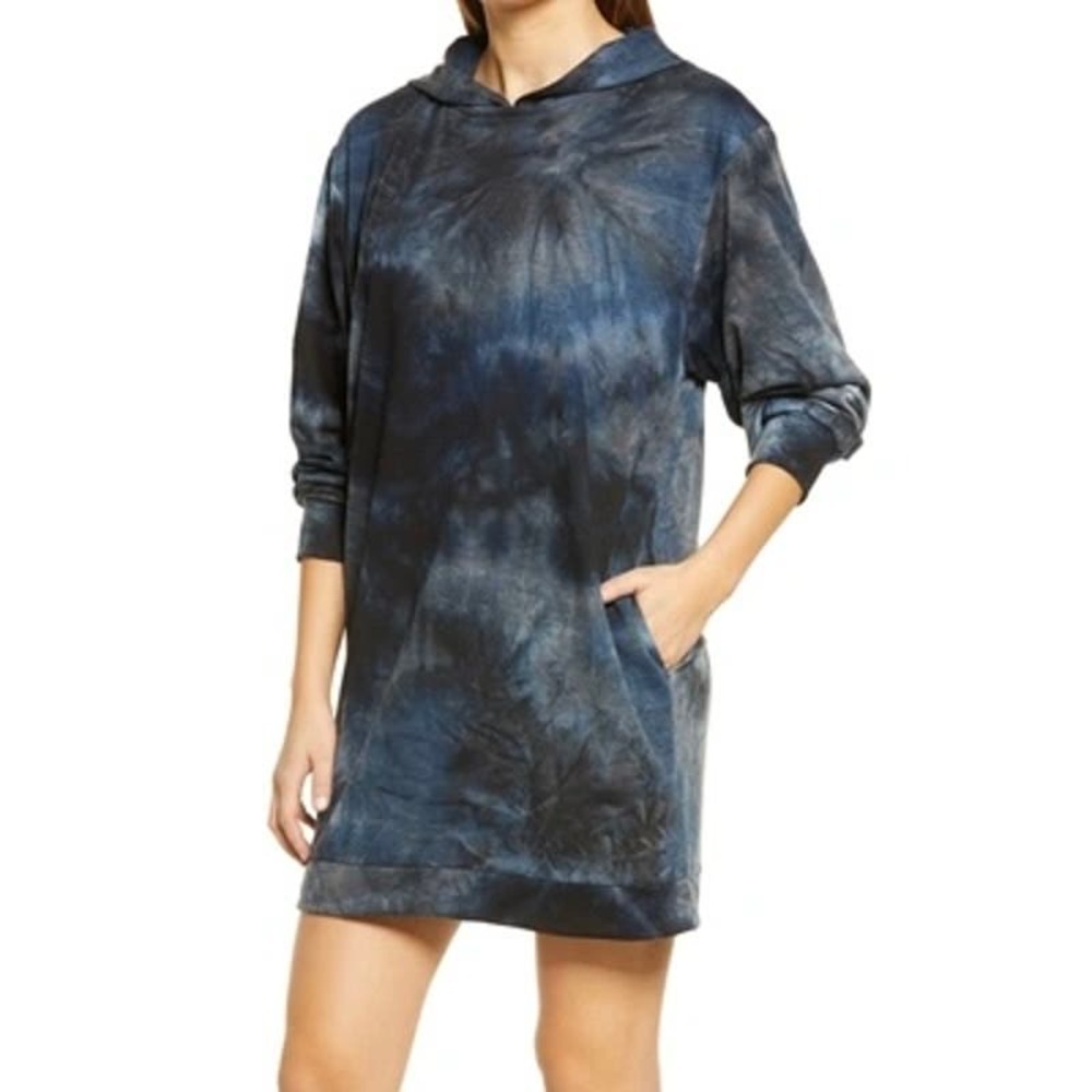 FRAICHE BY J TIE DYE LONG SLEEVE HOODIE MINI DRESS IN BLUE NWT WOMEN'S SMALL - Picture 1 of 16